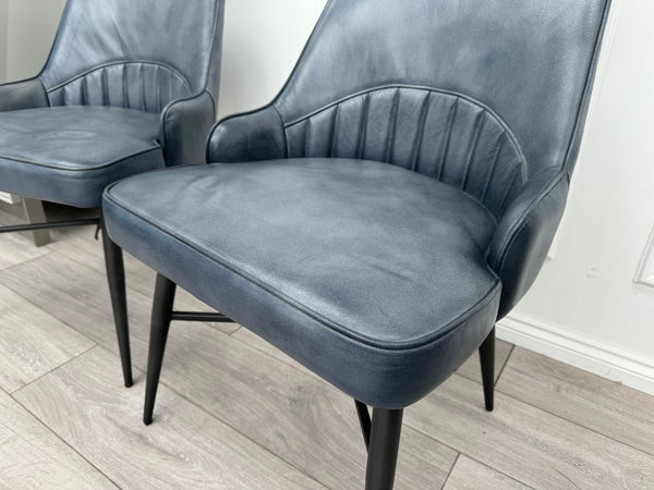 Val Pair of 2 Blue Genuine Leather Dining Chairs