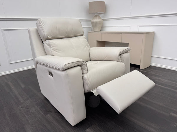 G Plan Harper Off White/ Chalk Leather Power Recliner Armchair Headrest & Lumbar