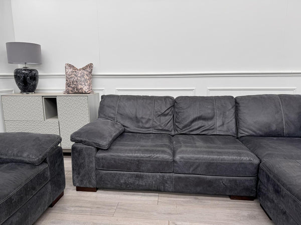Linara Corner Sofa  & Armchair Dark Grey Aniline Leather 3/CNR/1