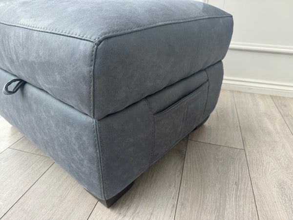 Furniture Village Blue/Navy Microfibre Storage Footstool LINK CONTEMPO OPTIMUS