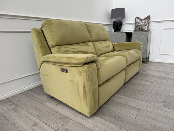 G Plan Thornbury 3 Seater Sofa Olive Velvet Power Recliner & Headrest & Lumbar