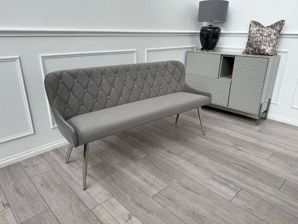 Donnie Grey Velvet Dining Bench