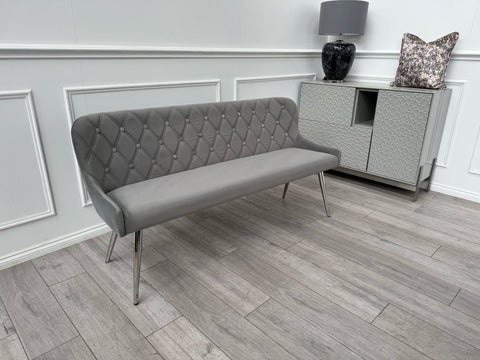 Donnie Grey Velvet Dining Bench