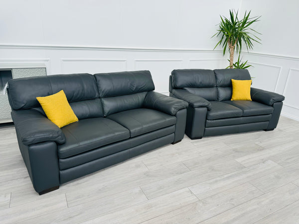 Cozee Dark Grey Leather 2.5+2 Seater Sofa Set