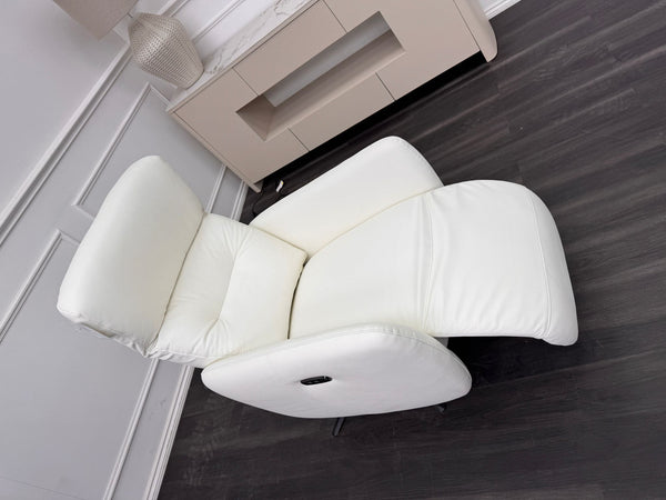 Le Mans White Leather Power Recliner TV Armchair