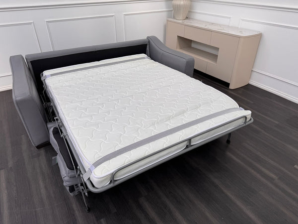 Optimus Grey Leather 3 Seater Sofa Bed Mattress Supplied