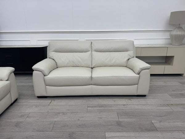 Off White Leather 3 & 3 Seater Static Sofa Set