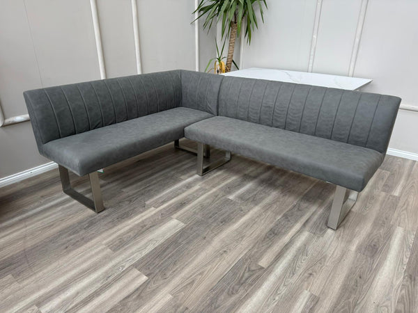 Grigio Corner Grey Fabric Left Hand Facing Dining Bench