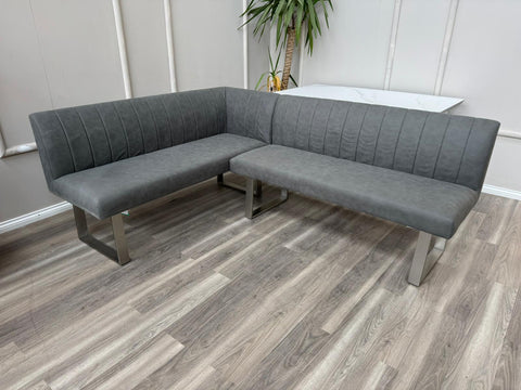 Grigio Corner Grey Fabric Left Hand Facing Dining Bench