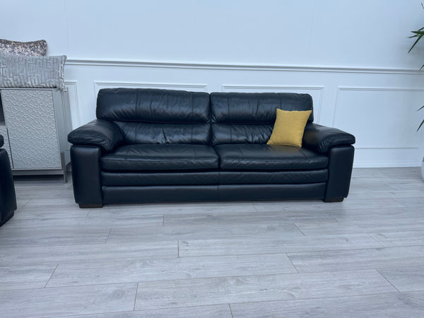 Cozee 3 Seater Sofa + Armchair Set in Jet Black Pure Leather