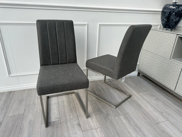 Grigio Pair of Grey Suede Dining Chairs