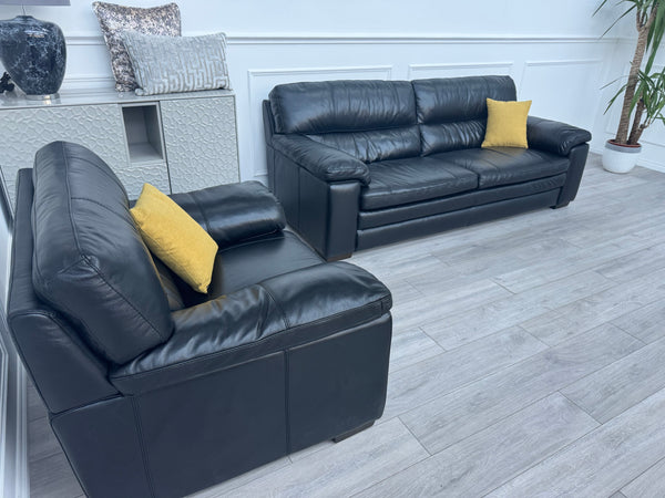 Cozee 3 Seater Sofa + Armchair Set in Jet Black Pure Leather