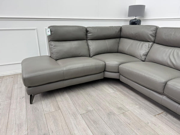 Contempo Grey Leather Static Corner Sofa Set
