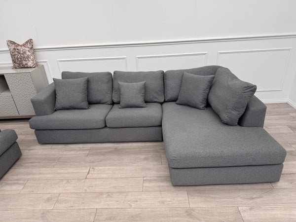 Grey Fabric Corner Sofa And Armchair Sofa Set