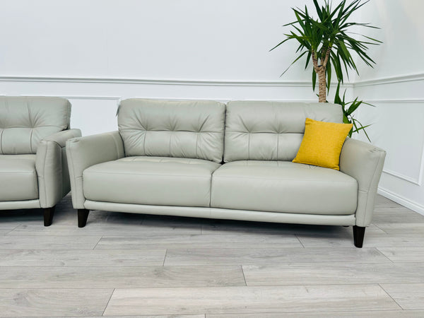 Uno 3+3 Seater Sofas Set in Light Grey Leather