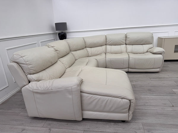 Link Large Cream Leather Corner Sofa Power Recliner