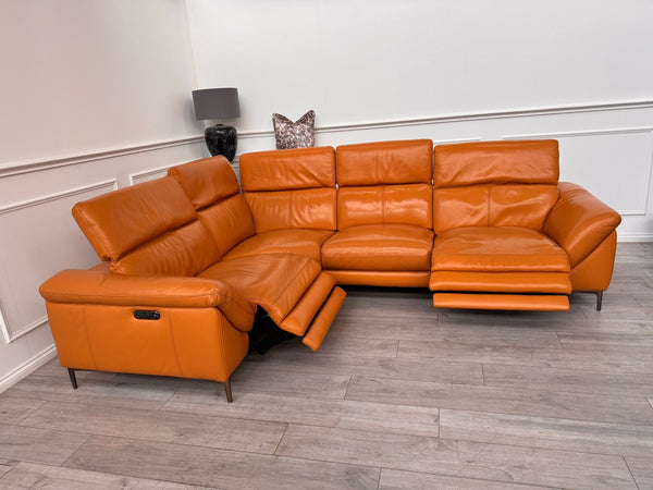 Galaxy Orange Tan Leather Corner Sofa Power Recliner/Headrests