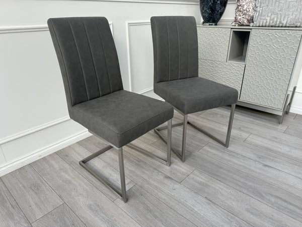 Grigio Pair of Grey Suede Dining Chairs