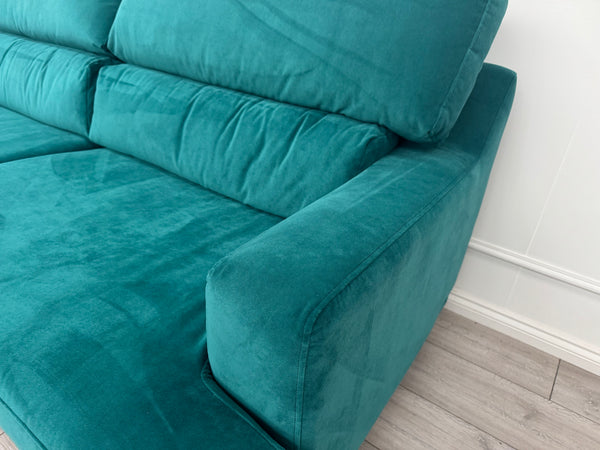 Furniture Village Lounge Co Romilly Teal Velvet Fabric 4 Seater Sofa RRP £2195