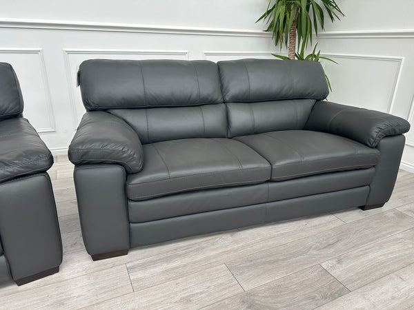 Cozee Dark Grey Leather 3+2 Seater Sofa Set