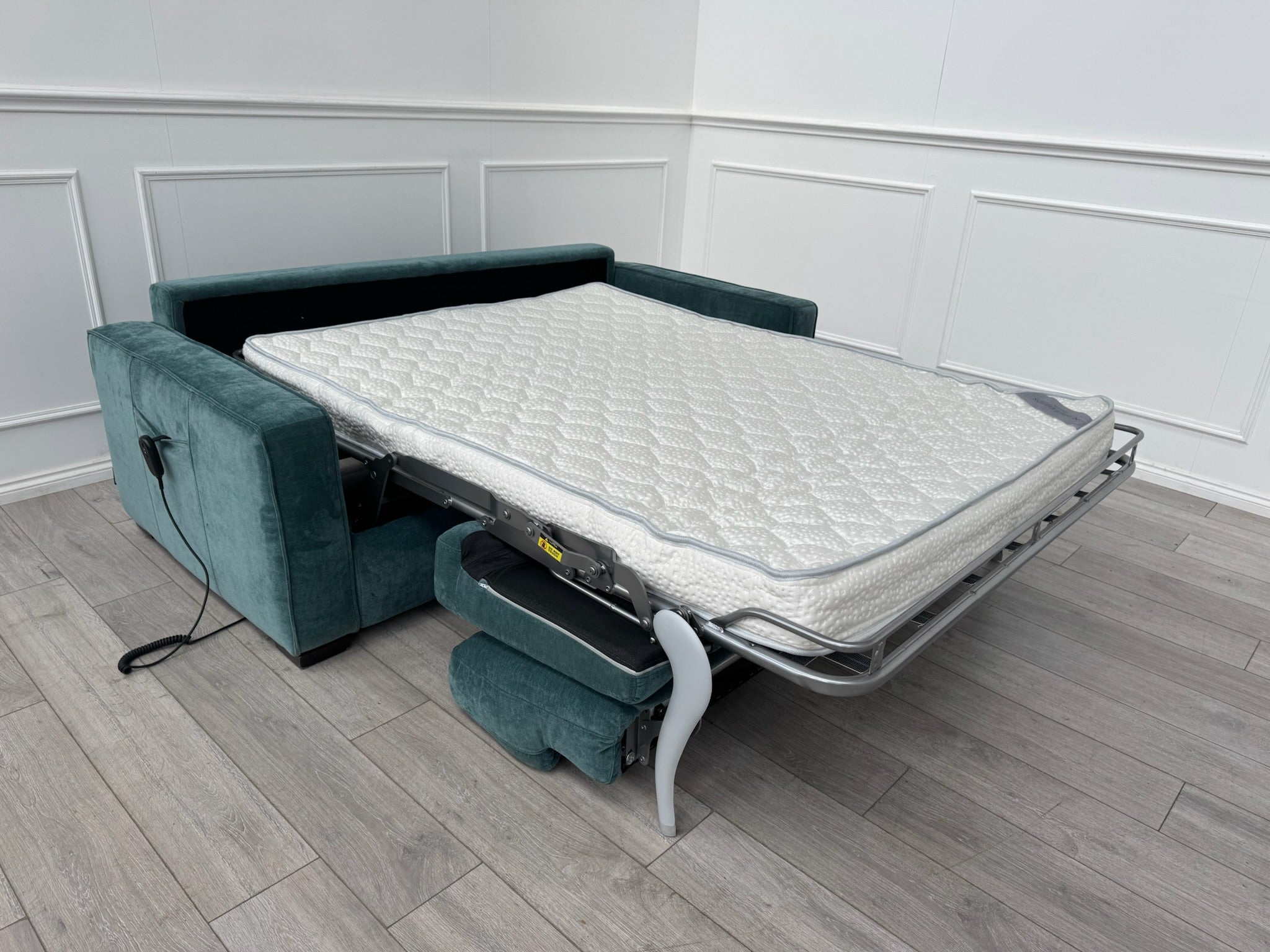 3 Seater Sofabed In Teal Fabric Electric Power Pull Out