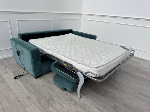 3 Seater Sofabed In Teal Fabric Electric Power Pull Out