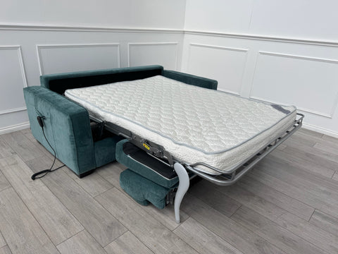 3 Seater Sofabed In Teal Fabric Electric Power Pull Out