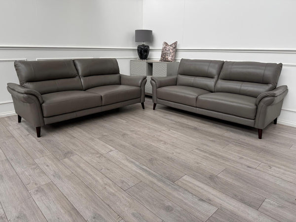 Winner Grey Genuine Leather Sofa 3 & 3 Seater Sofa Set