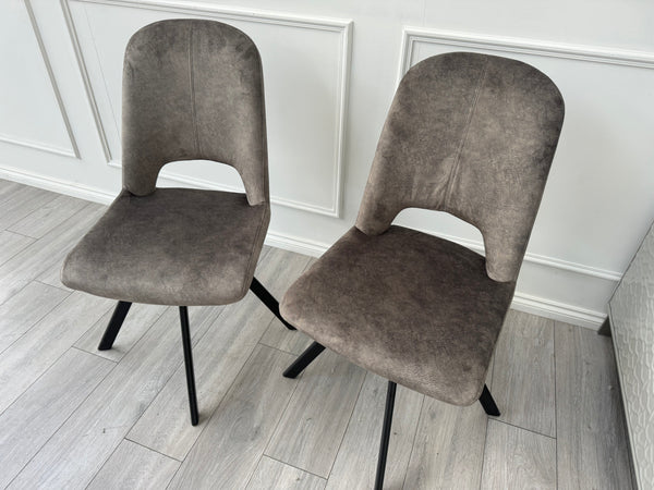 Enterprise Pair of 2 Brown Velvet Swivel Dining Chairs