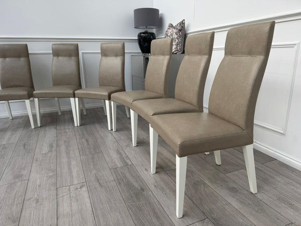 ALF Fascina Set of 6 Faux Leather Dining Chairs Taupe/ Cream RRP £3,447
