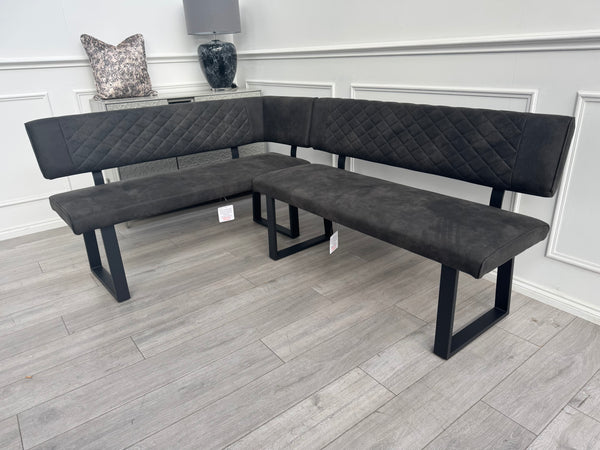 Warrior Dark Grey Faux Leather LHF Corner Dining Bench