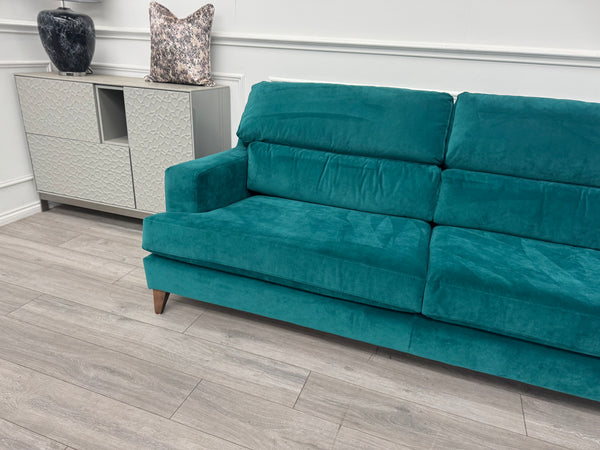 Furniture Village Lounge Co Romilly Teal Velvet Fabric 4 Seater Sofa RRP £2195