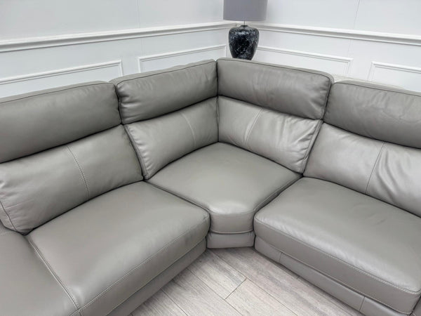 Contempo Grey Leather Static Corner Sofa Set