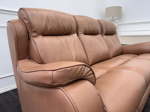 Parker Knoll Boston Light Brown Leather Static 3 Seater Sofa