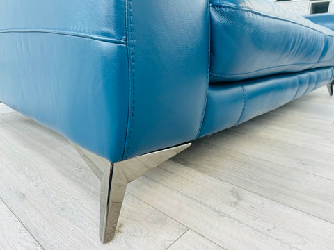 Missouri Navy Blue Leather Static 3 Seater Sofa