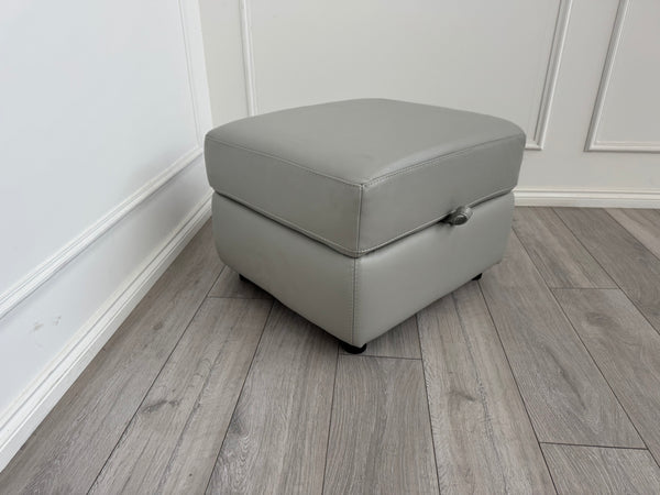 Furniture Village Light Grey Leather Storage Footstool