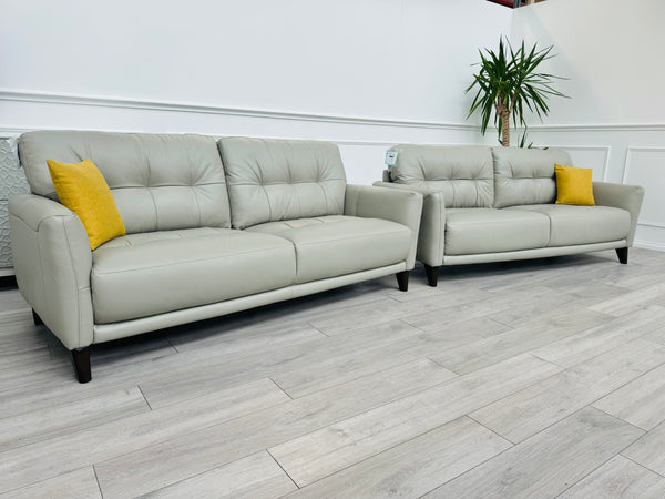 Uno 3+3 Seater Sofas Set in Light Grey Leather