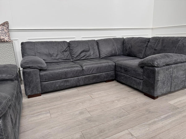 Linara Corner Sofa  & Armchair Dark Grey Aniline Leather 3/CNR/1
