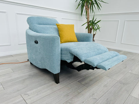 Petit Baby Blue Fabric Power Recliner Armchair