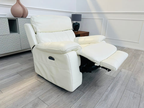 White Genuine Leather Rocking Power Recliner Armchair +Headrest