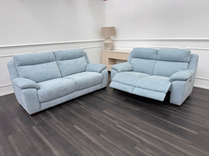 Starlight Light Blue Herringbone Fabric 3 & 2 Seater Power Recliner Sofa Set
