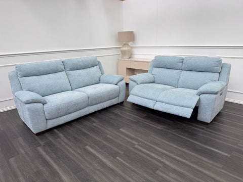 Starlight Light Blue Herringbone Fabric 3 & 2 Seater Power Recliner Sofa Set