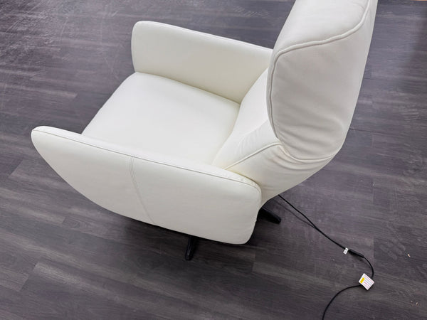 Le Mans White Leather Power Recliner TV Armchair