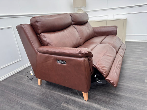 La Z Boy Kenzie 3 Seater Brown Leather Power Recliner Headrest Sofa