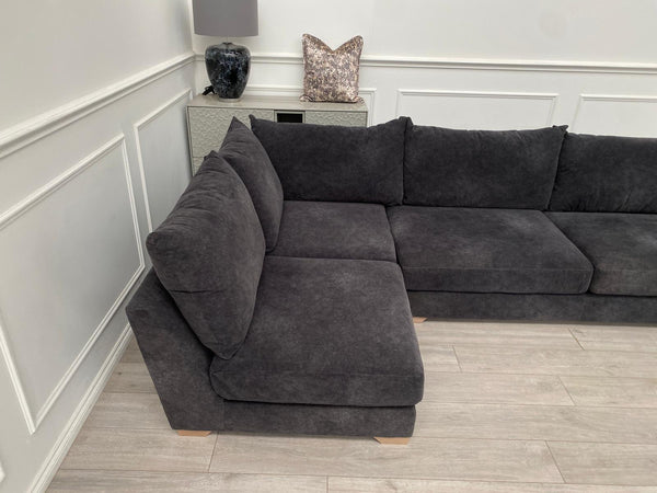 Dark Grey Fabric Corner Sofa Full Back Cushions