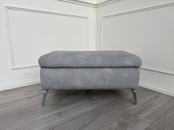 Furniture Village DAYTONA / JUDE Light Grey Velvet Large Footstool Pouffe