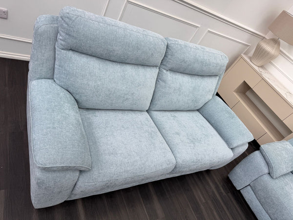 Starlight Light Blue Herringbone Fabric 3 & 2 Seater Power Recliner Sofa Set