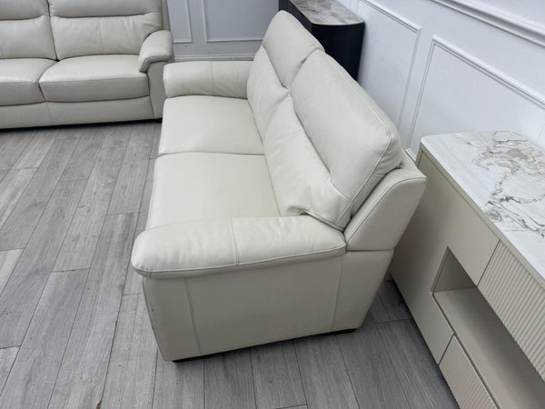 Off White Leather 3 & 3 Seater Static Sofa Set