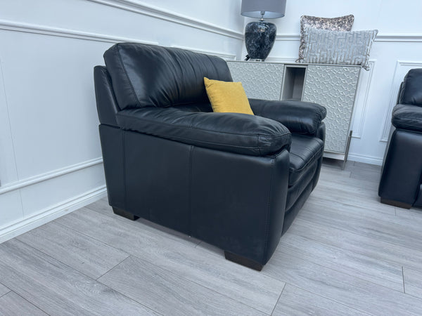 Cozee 3 Seater Sofa + Armchair Set in Jet Black Pure Leather