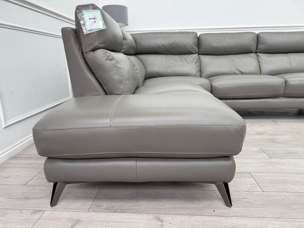 Contempo Grey Leather Static Corner Sofa Set